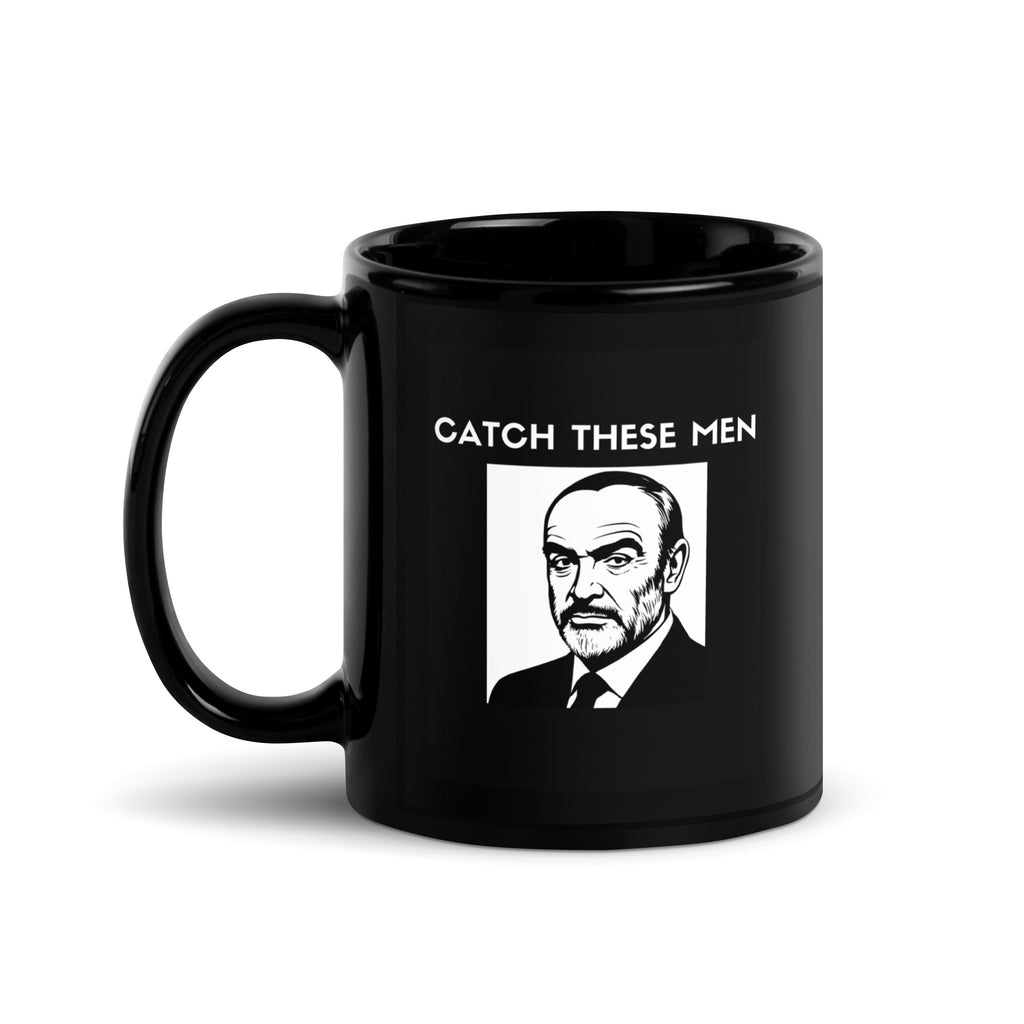 SNL Catch These Men Sean Connery Celebrity Jeopardy mug in 11oz black, left handle view