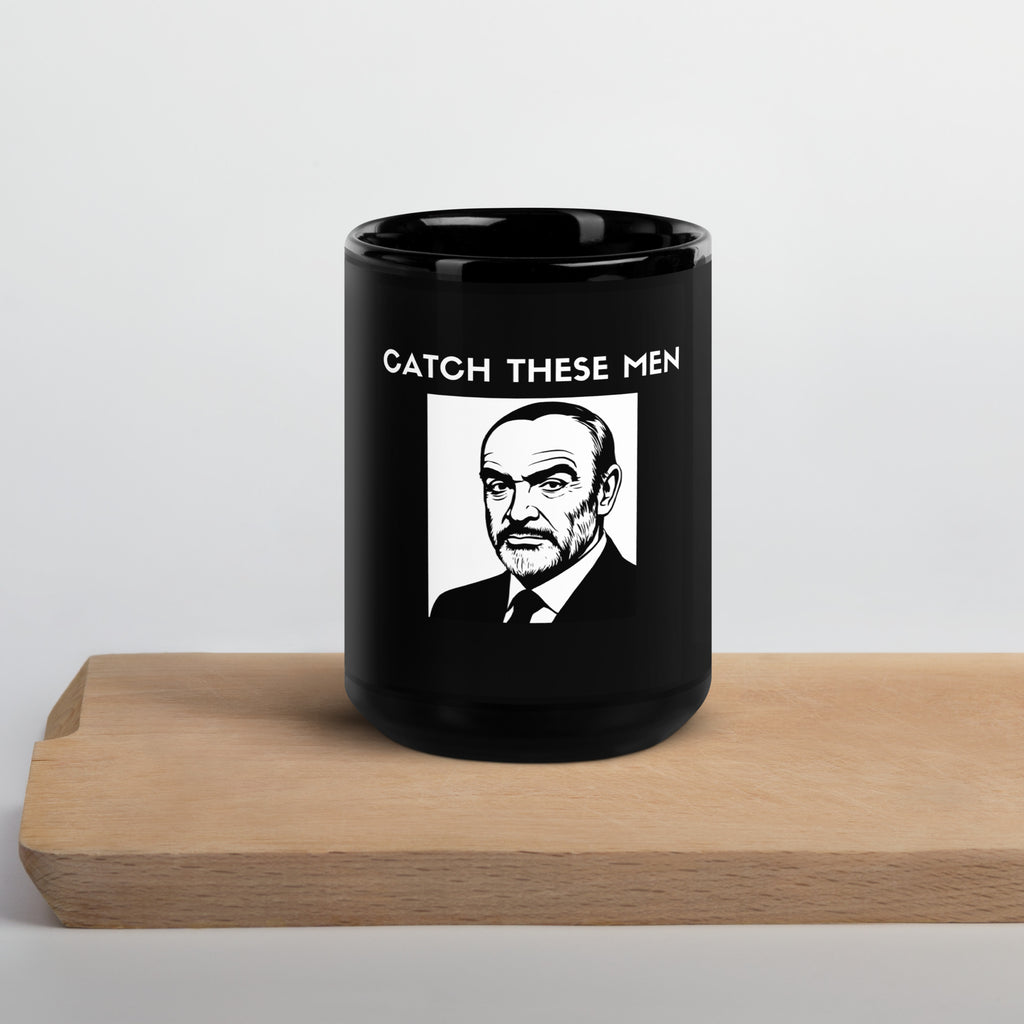 SNL Catch These Men Sean Connery Celebrity Jeopardy mug in 15oz black, front view
