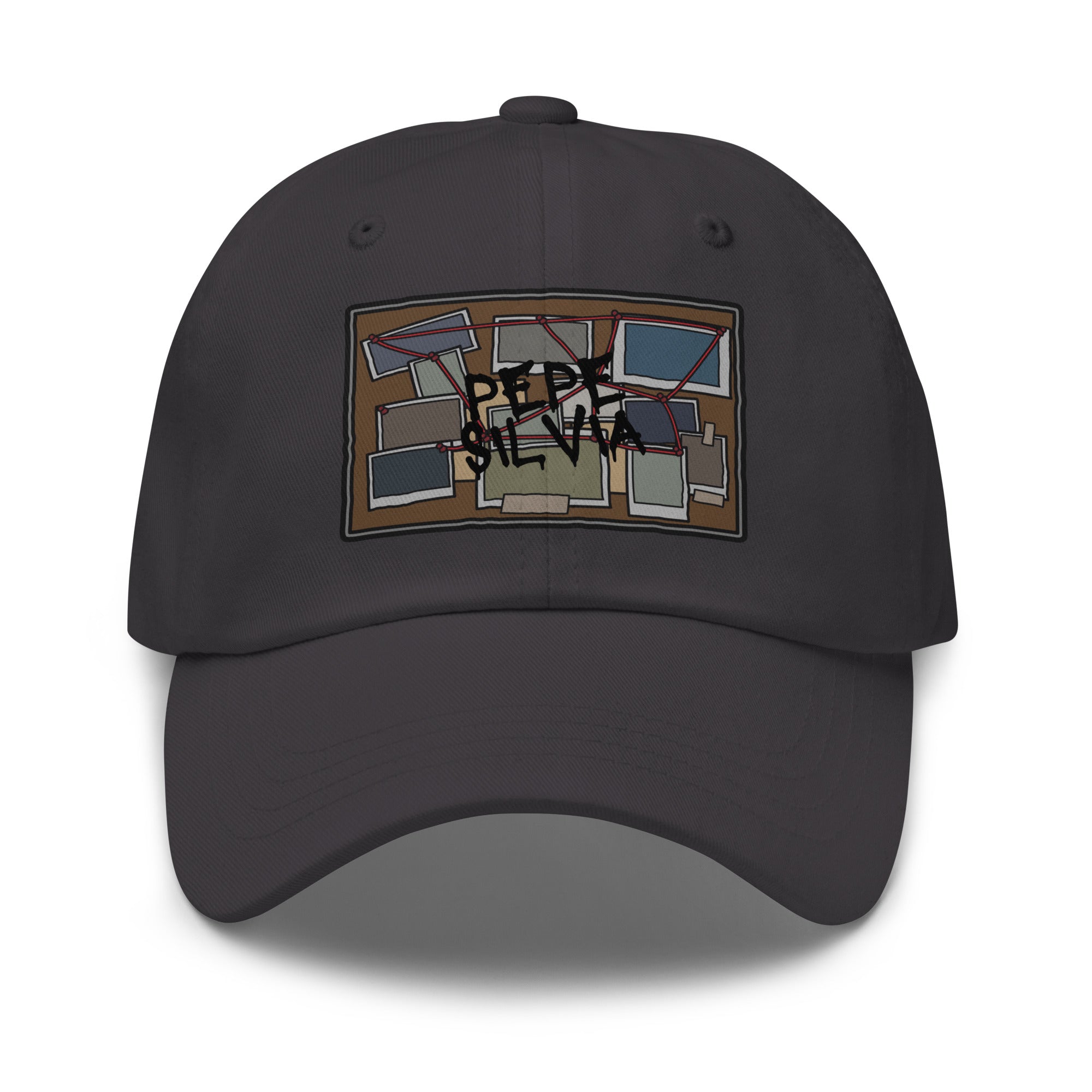 Pepe Silvia Always Sunny IASIP embroidered dad hat in dark grey, front view