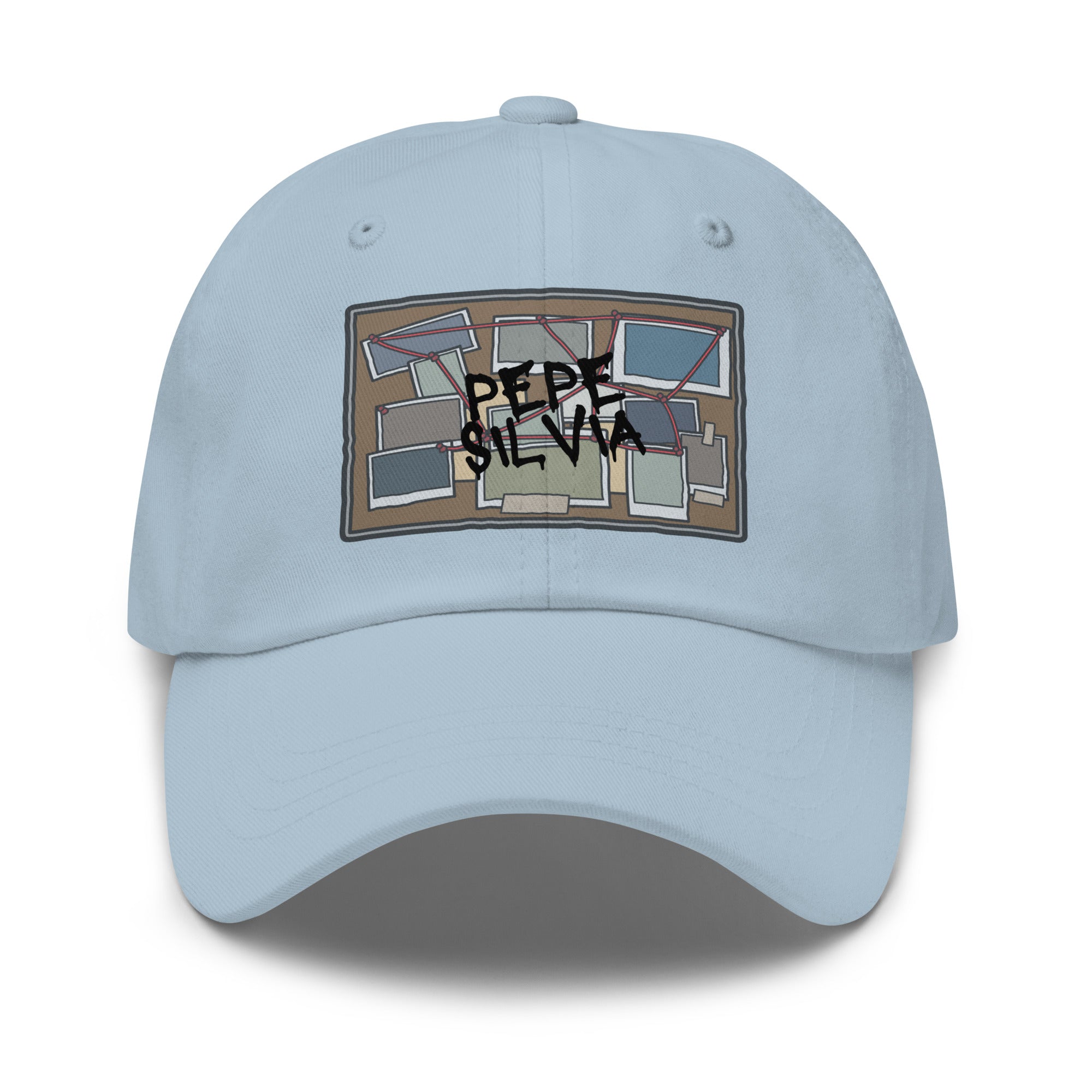Pepe Silvia Always Sunny IASIP embroidered dad hat in light blue, front view