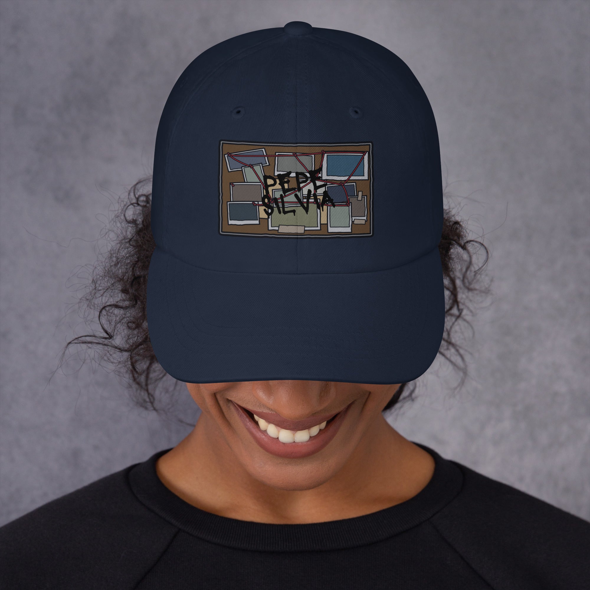 Pepe Silvia Always Sunny IASIP embroidered dad hat in navy, front view