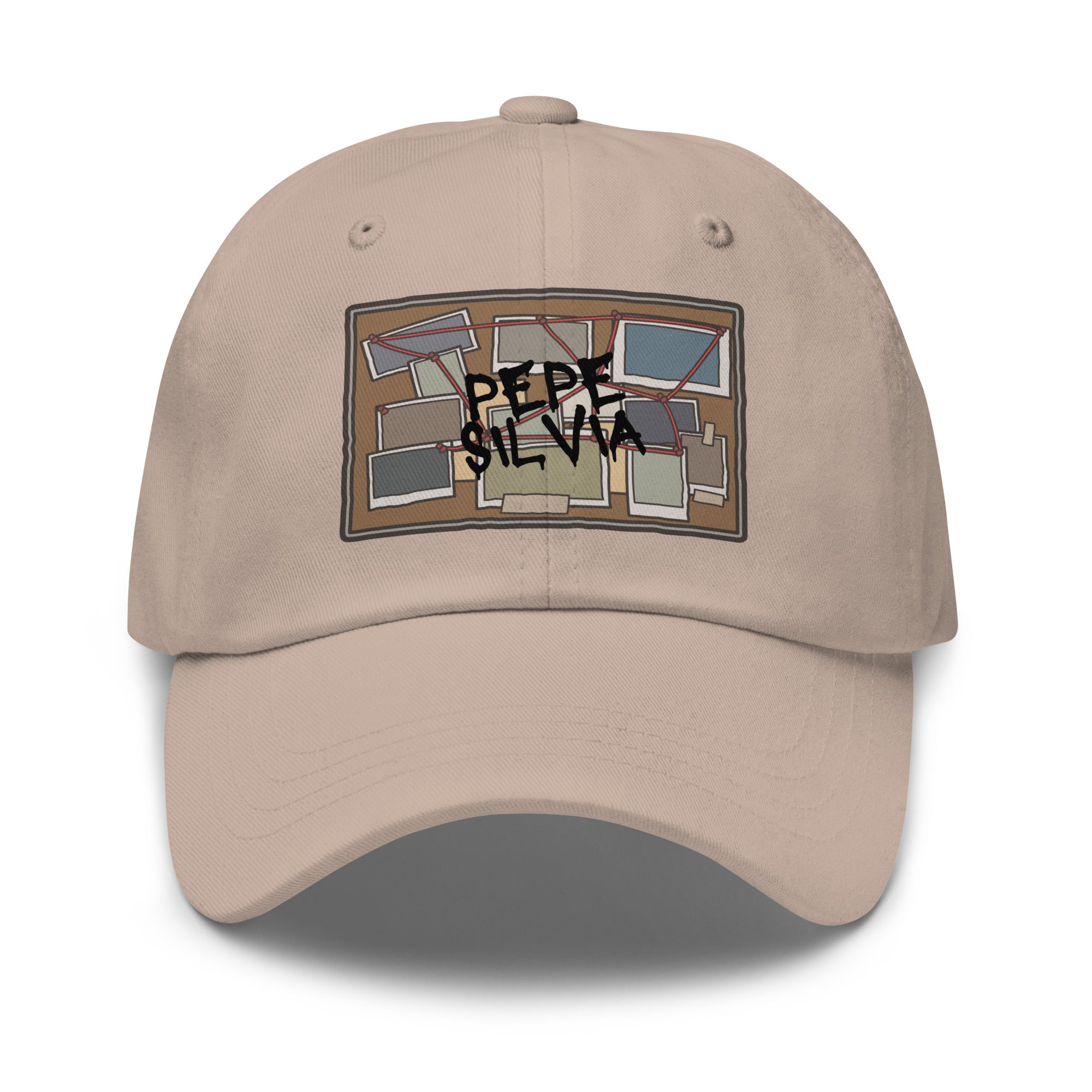 Pepe Silvia Always Sunny IASIP embroidered dad hat in stone, front view
