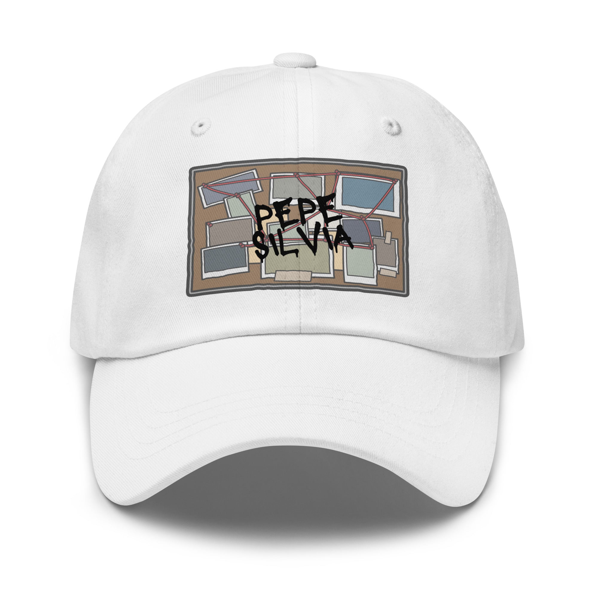 Pepe Silvia Always Sunny IASIP embroidered dad hat in white, front view