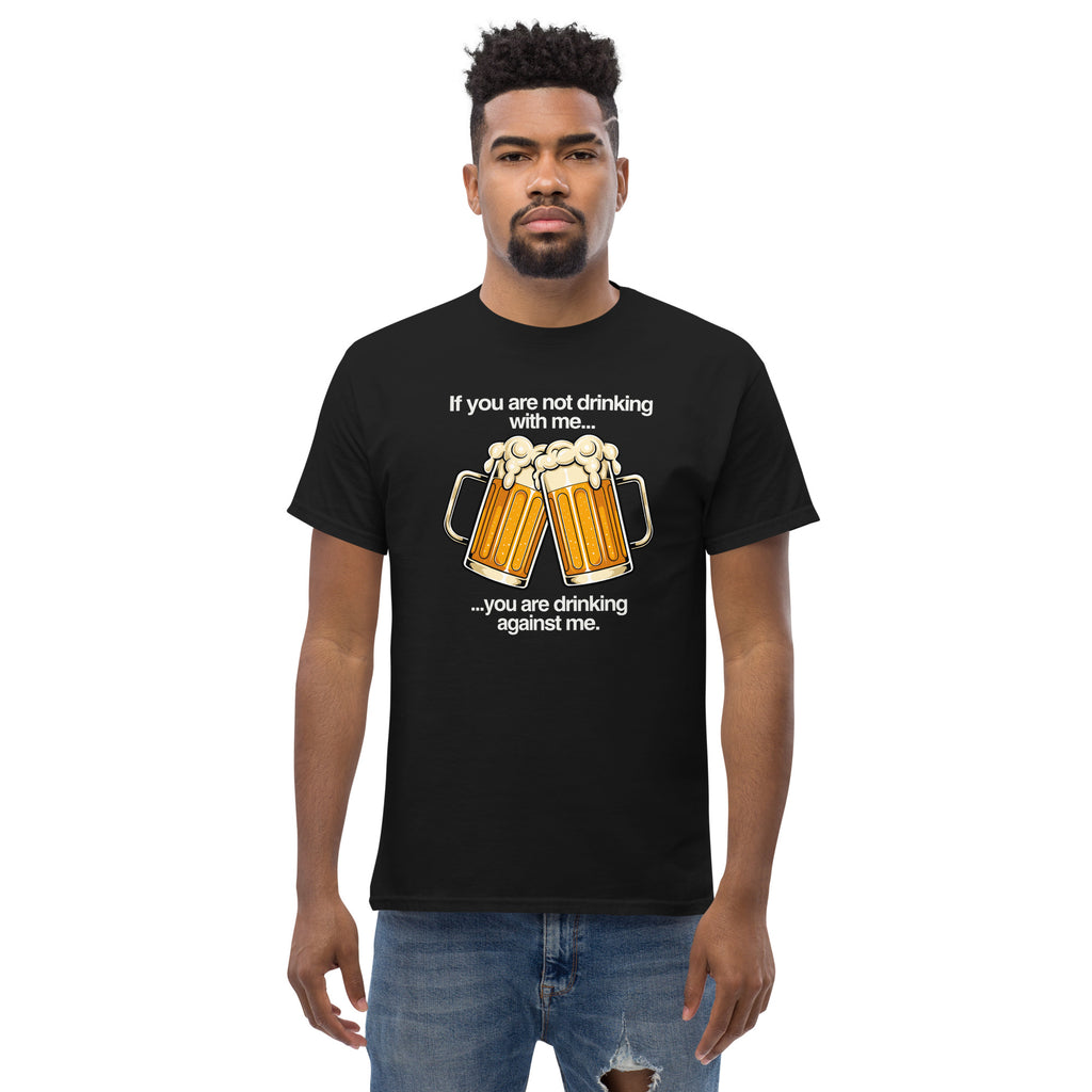 Drinking Enemies funny beer classic tee in black, front view