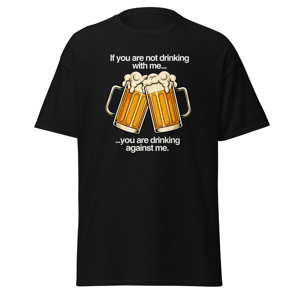 Drinking Enemies funny beer classic tee in black, front view