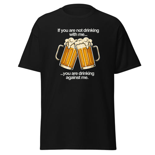 Drinking Enemies funny beer classic tee in black, front view