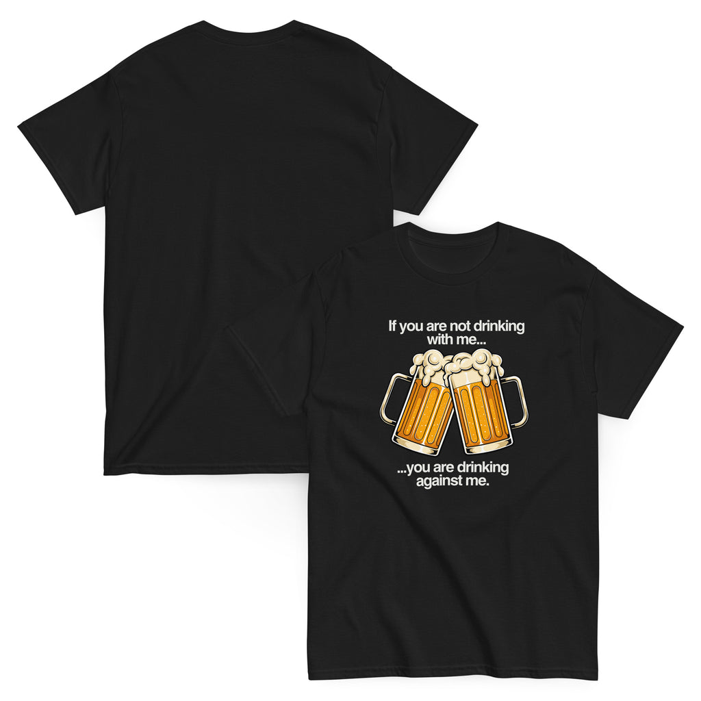 Drinking Enemies funny beer classic tee in black, front and back view