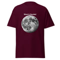 Moon's Haunted funny meme classic tee in maroon, front view