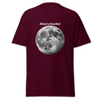 Moon's Haunted funny meme classic tee in maroon, front view