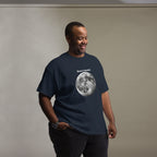 Moon's Haunted funny meme classic tee in navy, front view