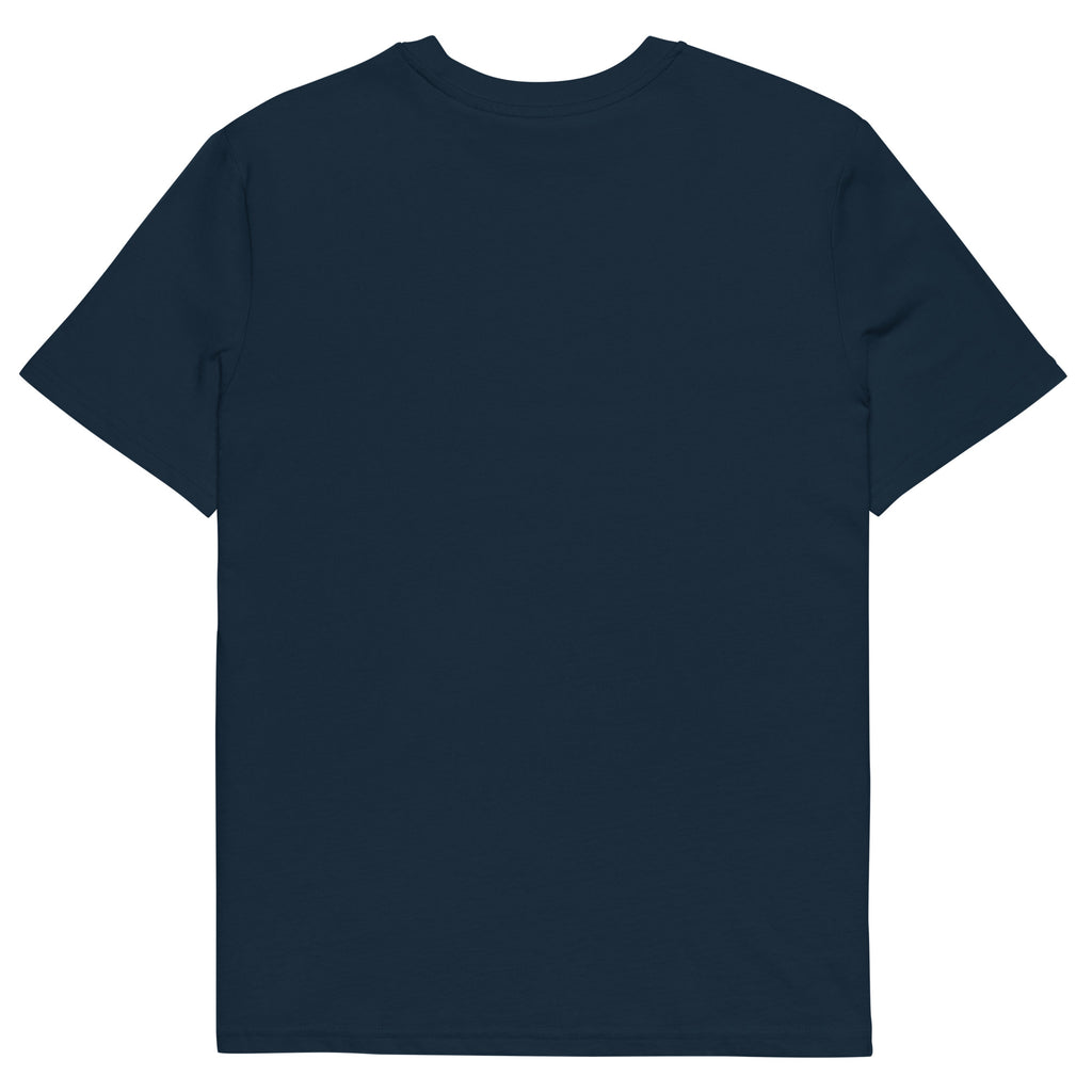 No One Is Coming To Stop You quote organic cotton tee in french navy, back view