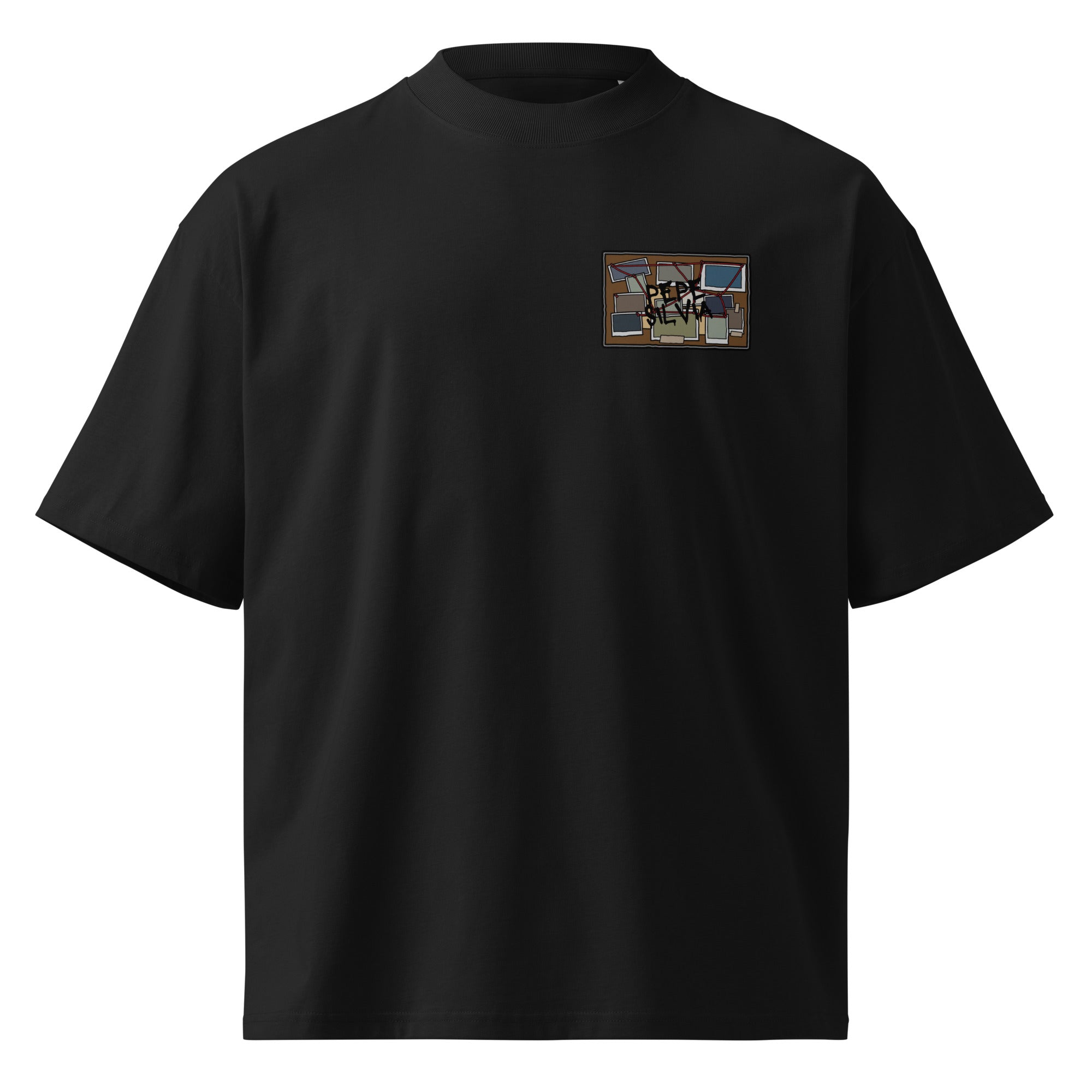 Pepe Silvia Always Sunny IASIP minimalist oversized tee in black, front view