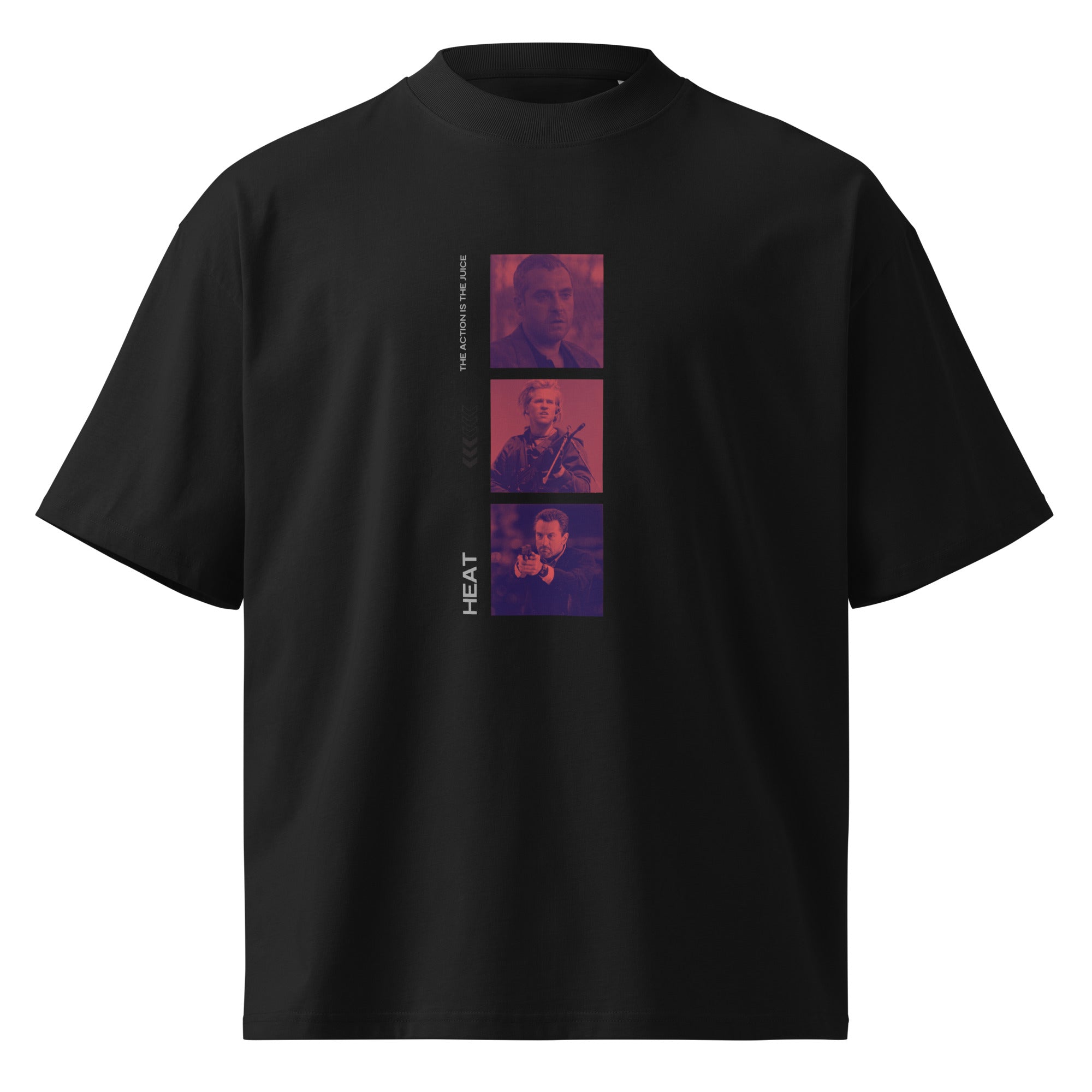Heat movie crew 90s crime oversized tee in black, front view