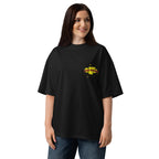 Loud Noises Anchorman Brick Tamland minimalist oversized tee in black, front view