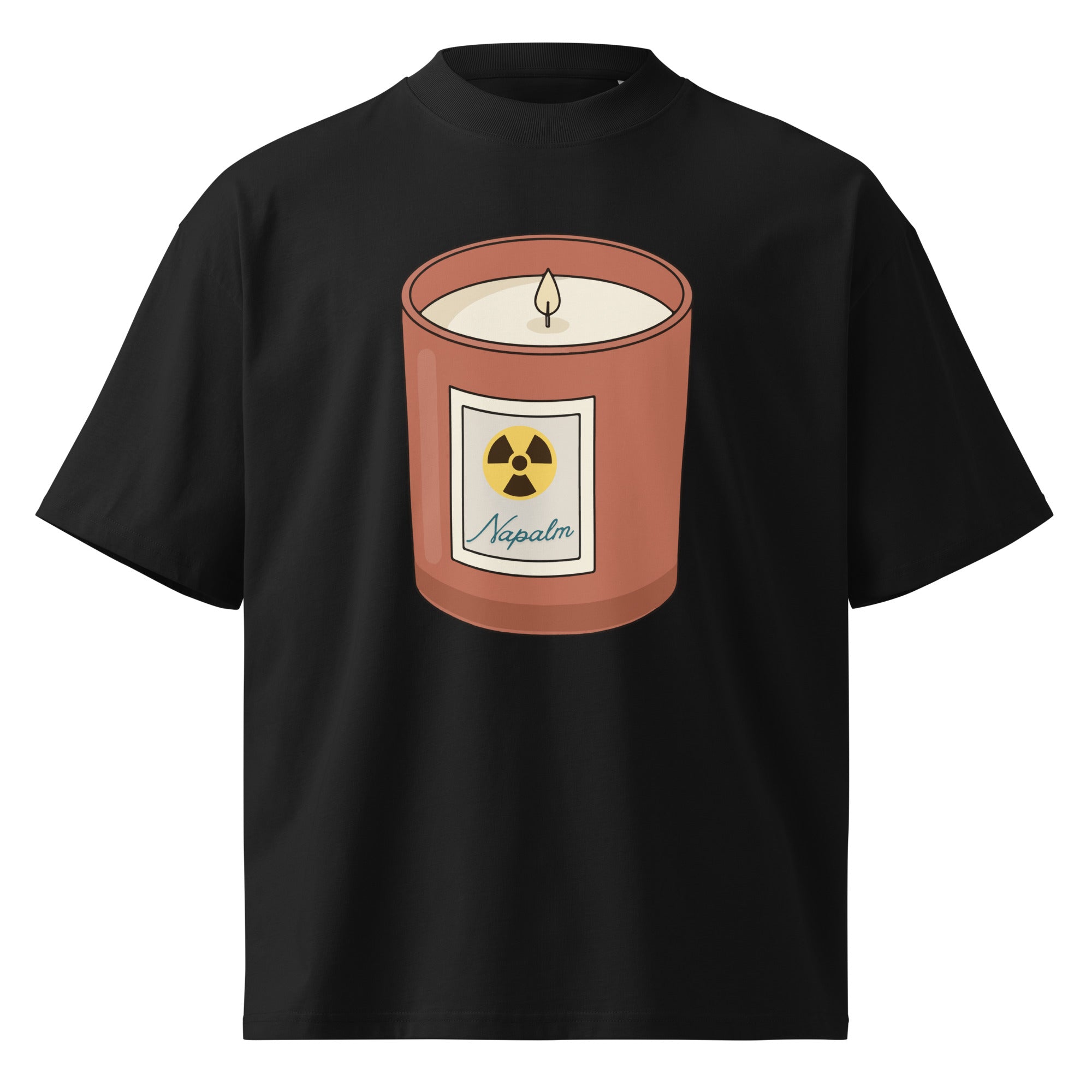 Napalm Candle Apocalypse Now war movie oversized tee in black, front view
