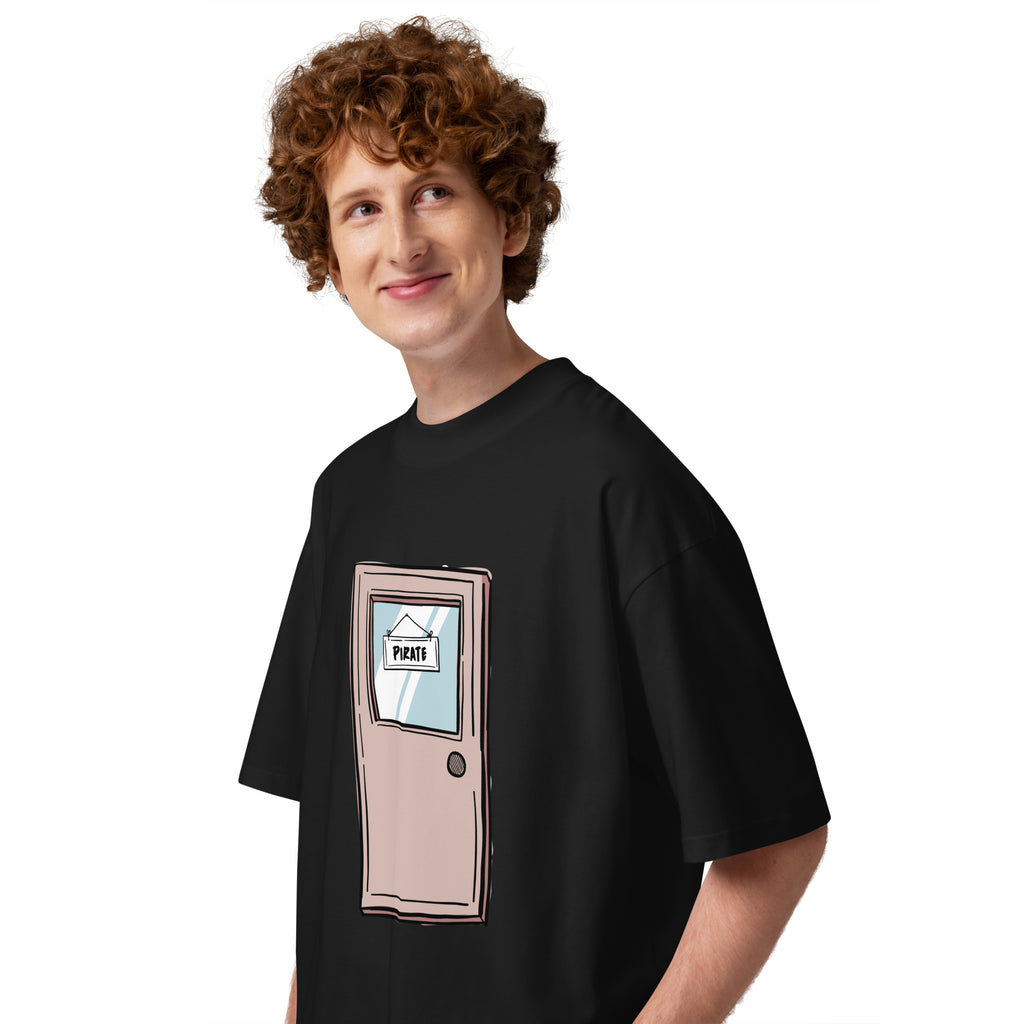 Pirate Door Always Sunny IASIP oversized tee in black, left side view