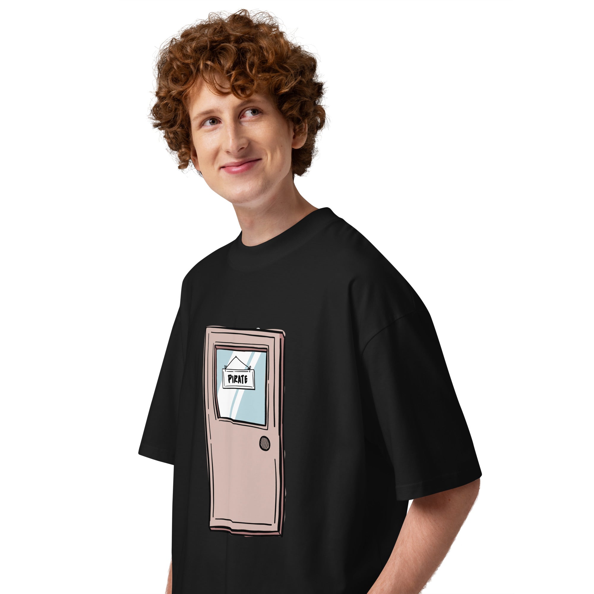Pirate Door Always Sunny IASIP oversized tee in black, left side view