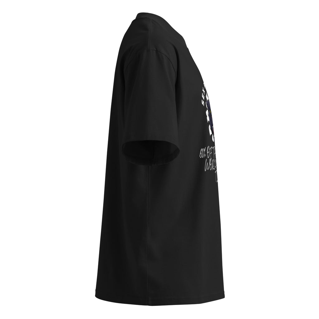 Black-Market Panther Anchorman oversized tee in black, right side view