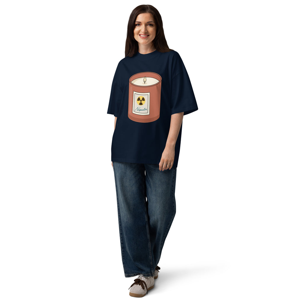 Napalm Candle Apocalypse Now war movie oversized tee in french navy, front view
