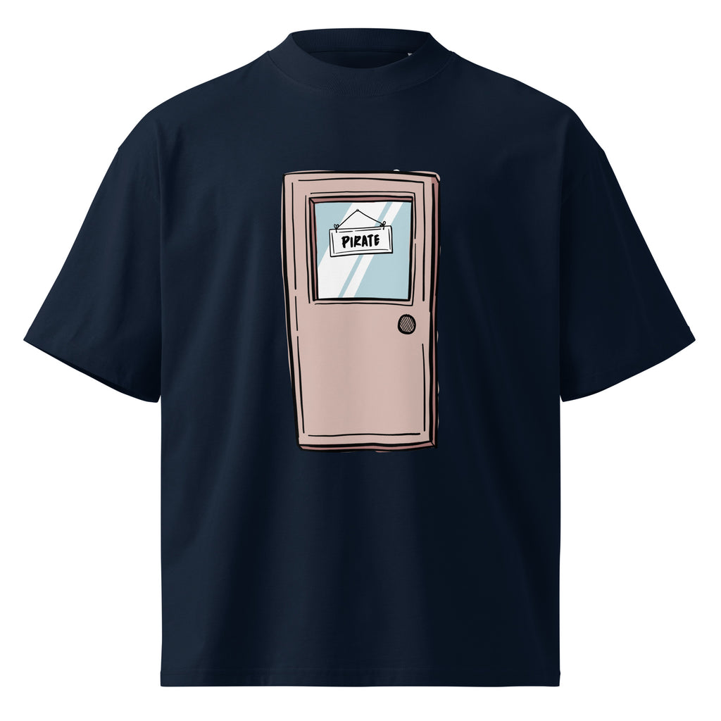 Pirate Door Always Sunny IASIP oversized tee in french navy, front view