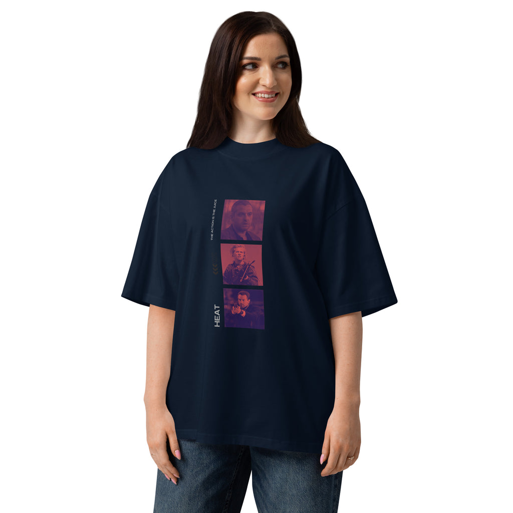 Heat movie crew 90s crime oversized tee in french navy, front view