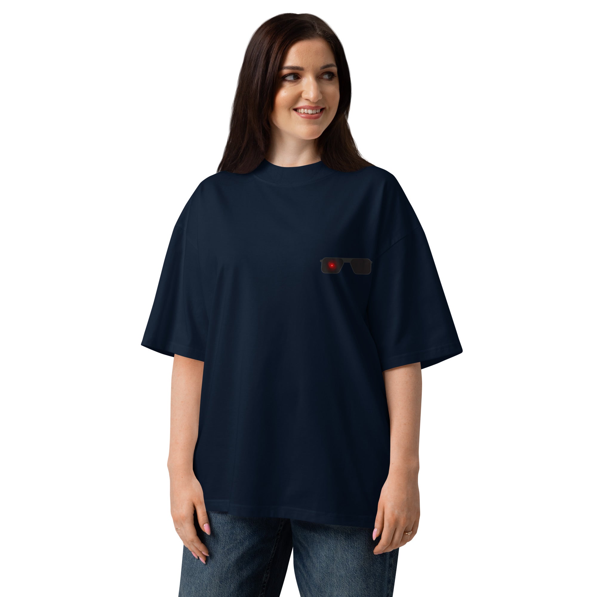 Terminator minimalist sci-fi movie oversized tee in french navy, front view