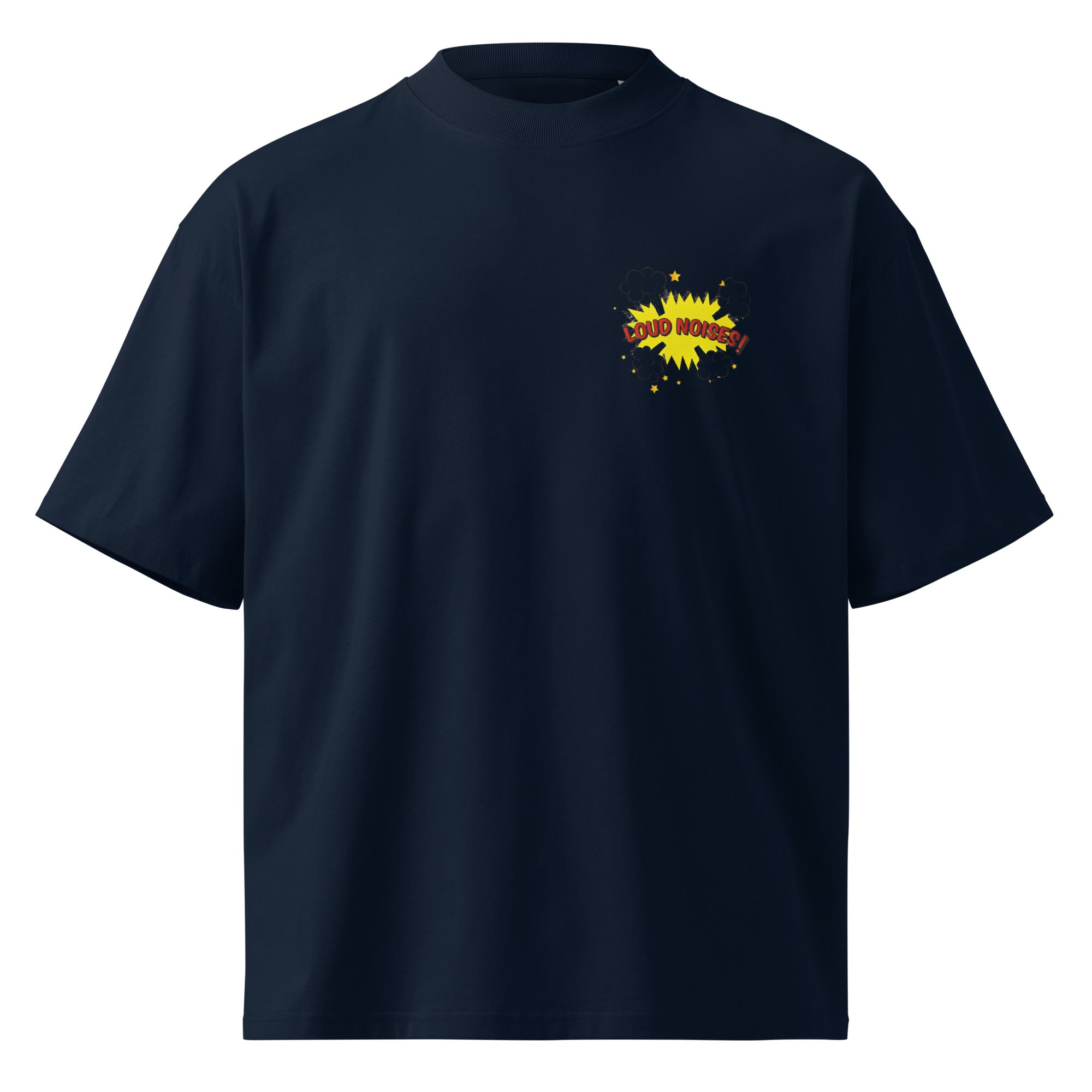 Loud Noises Anchorman Brick Tamland minimalist oversized tee in french navy, front view