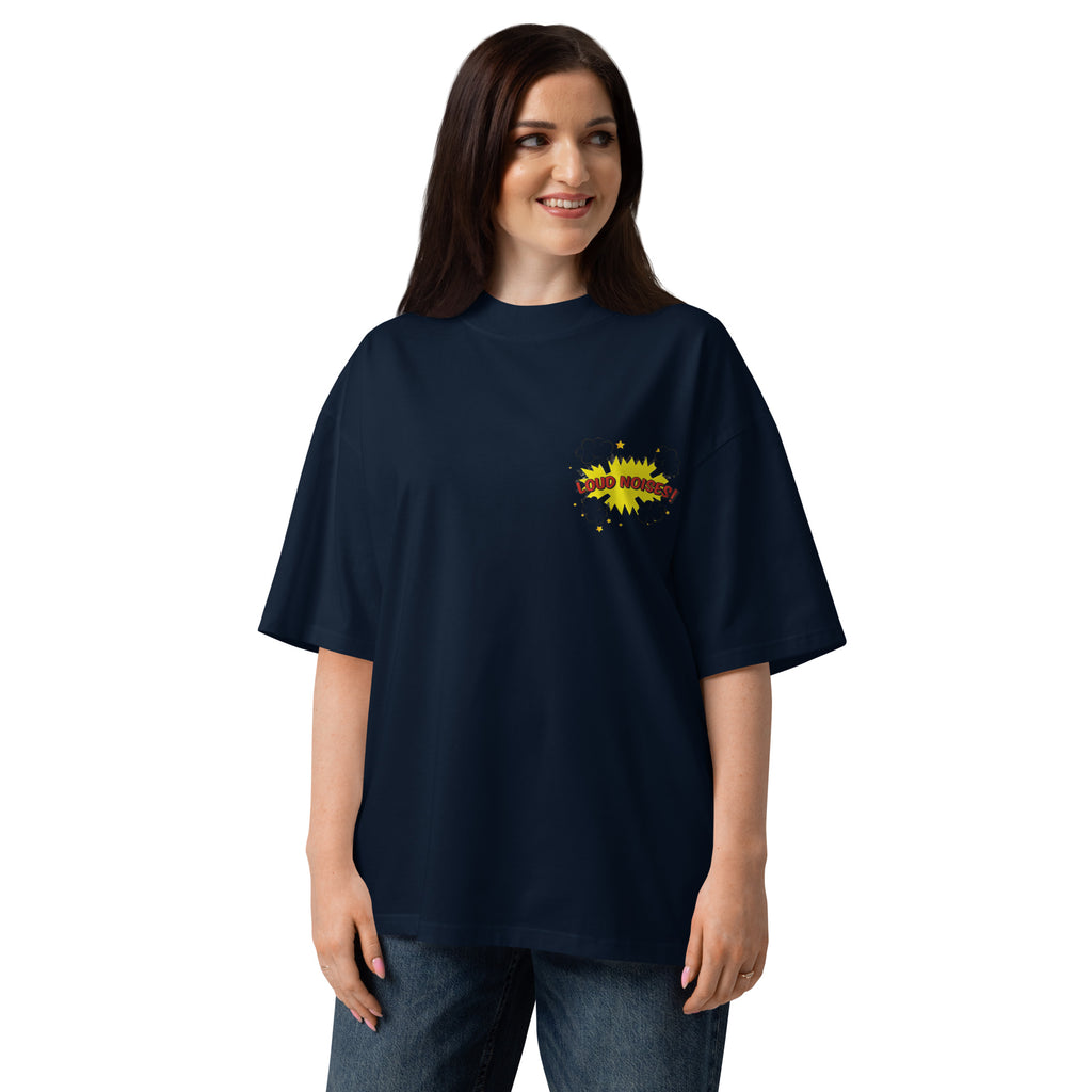 Loud Noises Anchorman Brick Tamland minimalist oversized tee in french navy, front view