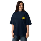 Loud Noises Anchorman Brick Tamland minimalist oversized tee in french navy, front view