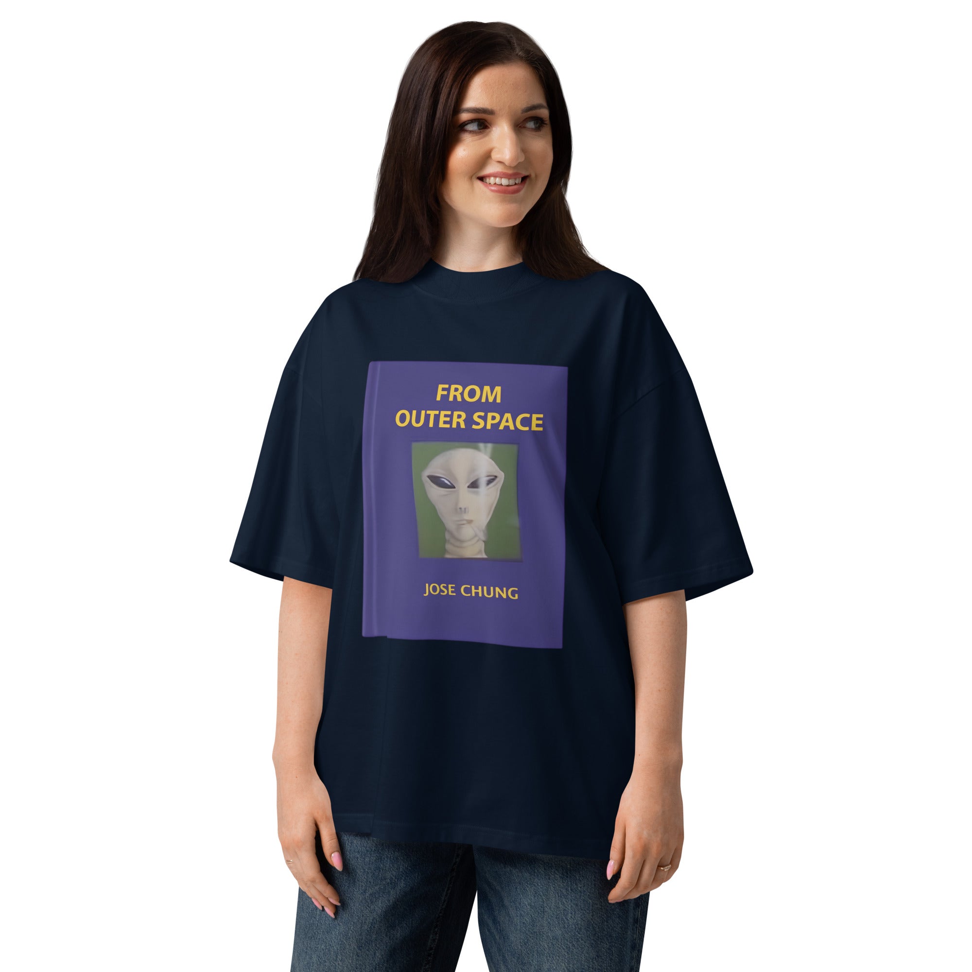 Jose Chung's From Outer Space X-Files sci-fi oversized tee in french navy, front view