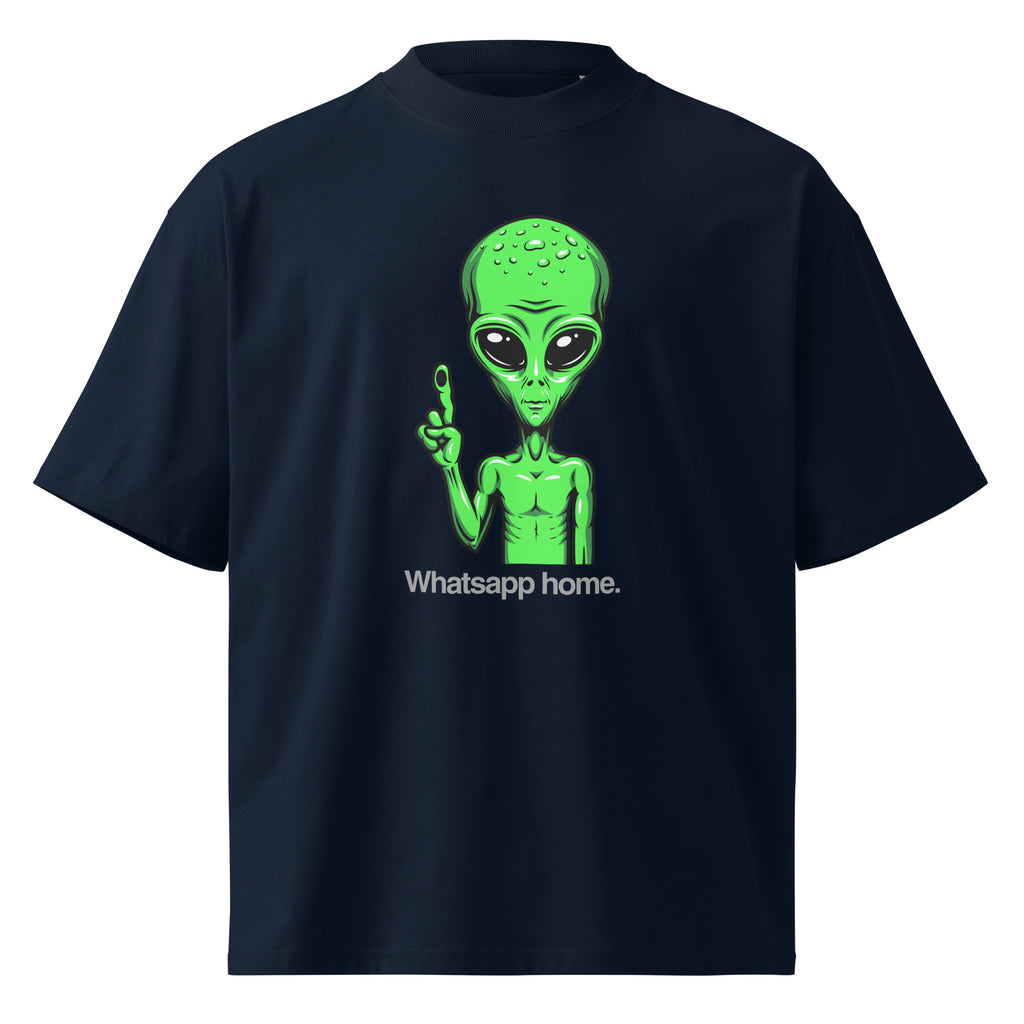 WhatsApp Home funny sci-fi movie oversized tee in french navy, front view