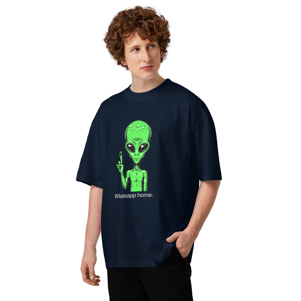 WhatsApp Home funny sci-fi movie oversized tee in french navy, front view