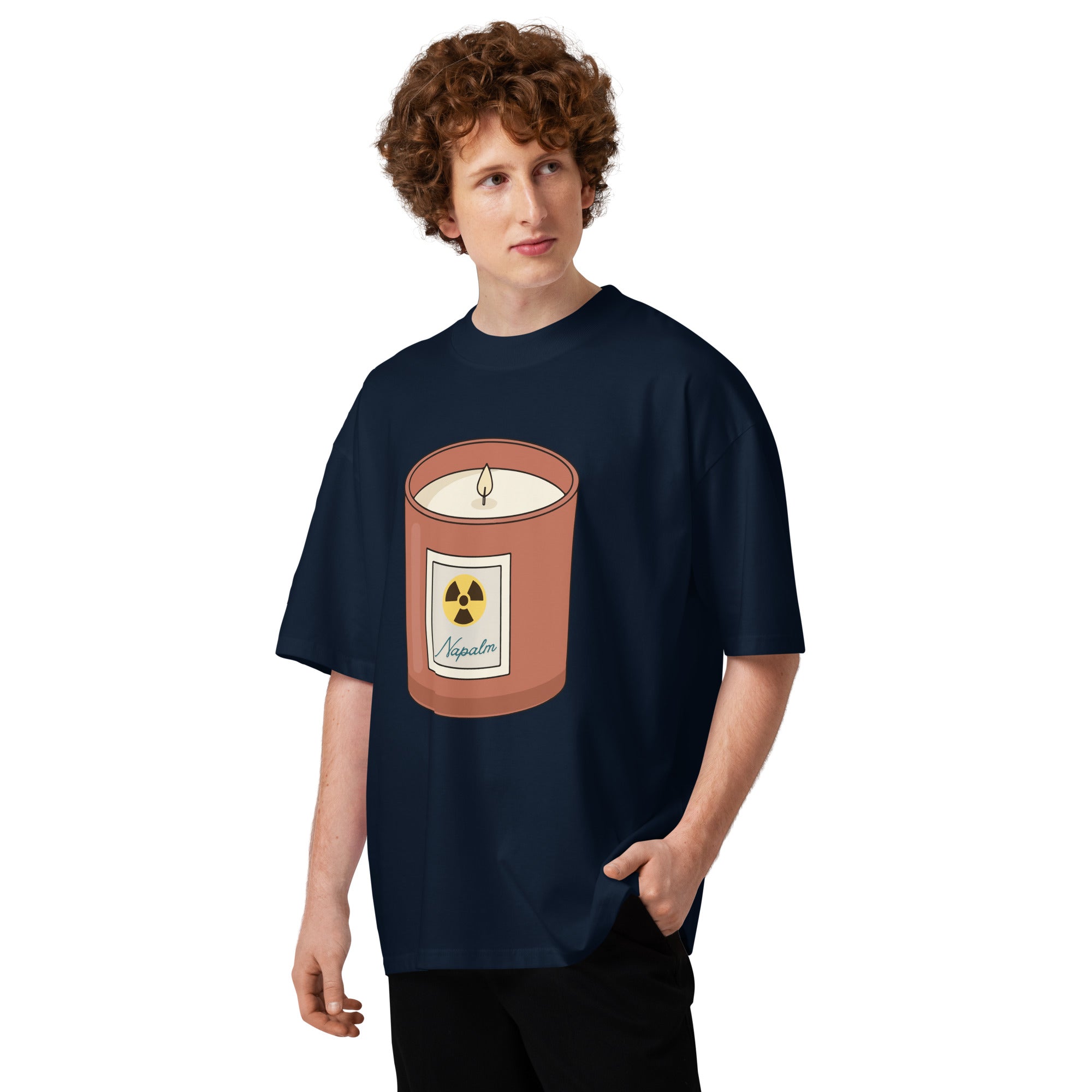 Napalm Candle Apocalypse Now war movie oversized tee in french navy, front view