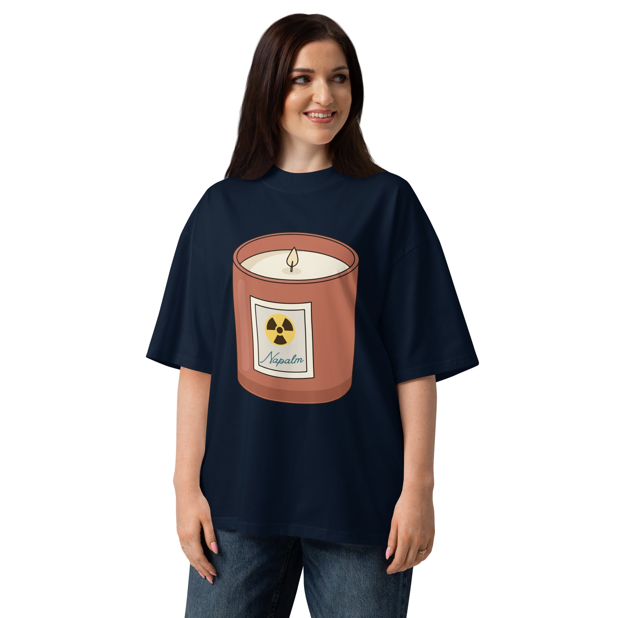 Napalm Candle Apocalypse Now war movie oversized tee in french navy, front view
