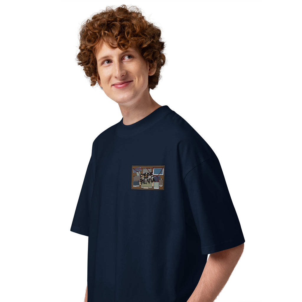 Pepe Silvia Always Sunny IASIP minimalist oversized tee in french navy, left side view