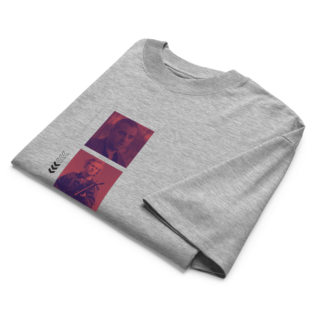Heat movie crew 90s crime oversized tee in heather grey, front view