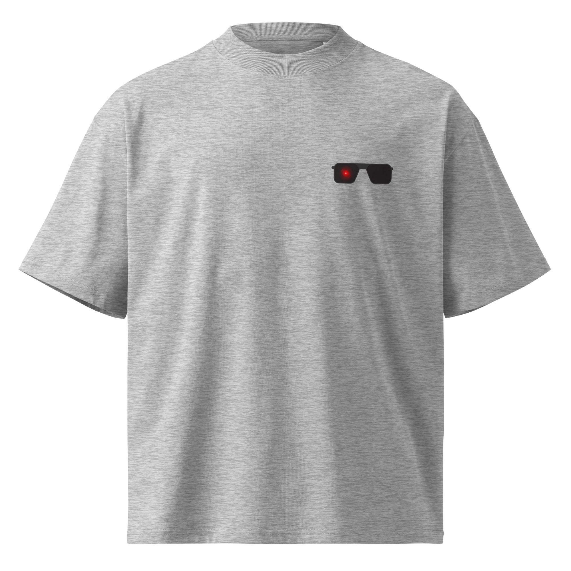 Terminator minimalist sci-fi movie oversized tee in heather grey, front view