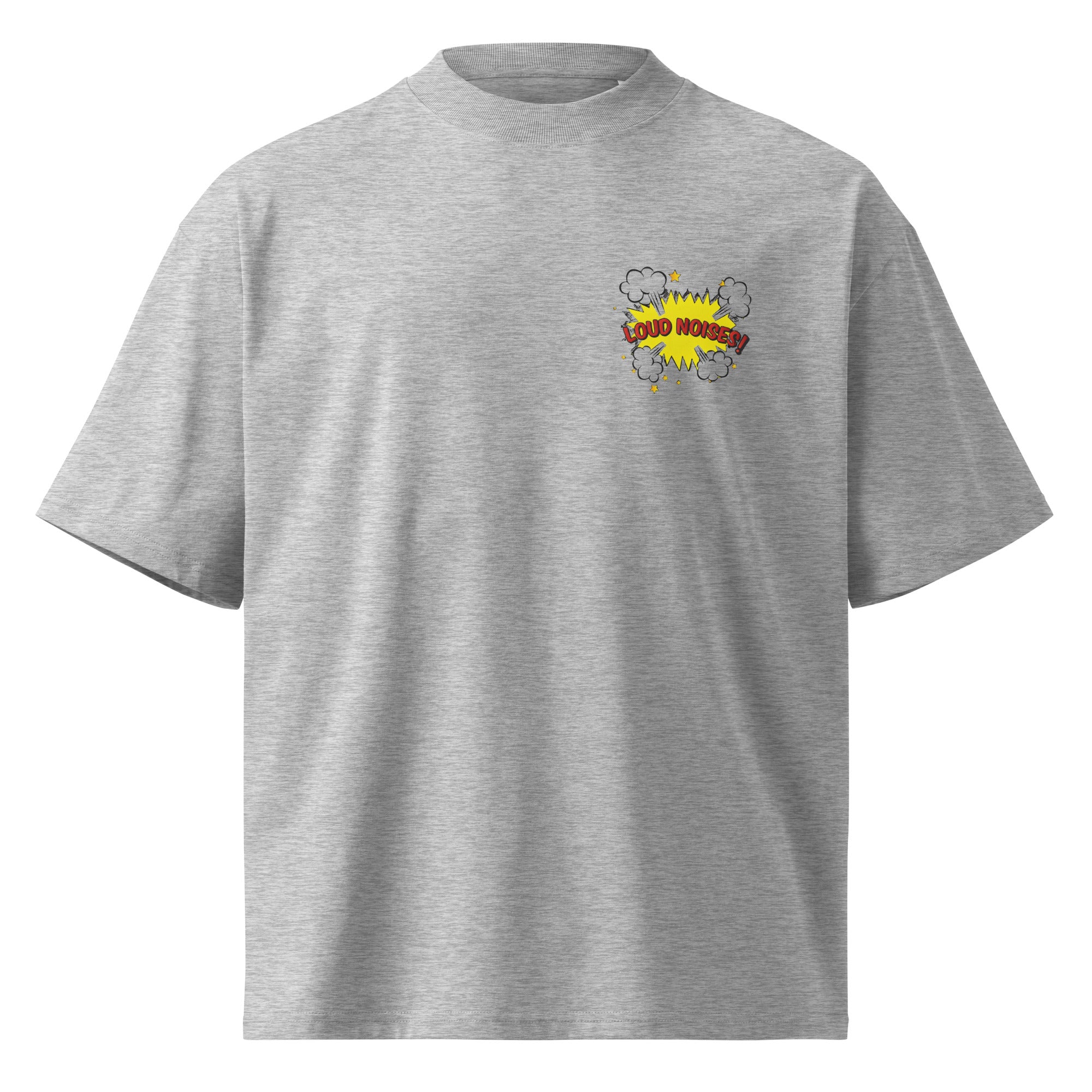 Loud Noises Anchorman Brick Tamland minimalist oversized tee in heather grey, front view