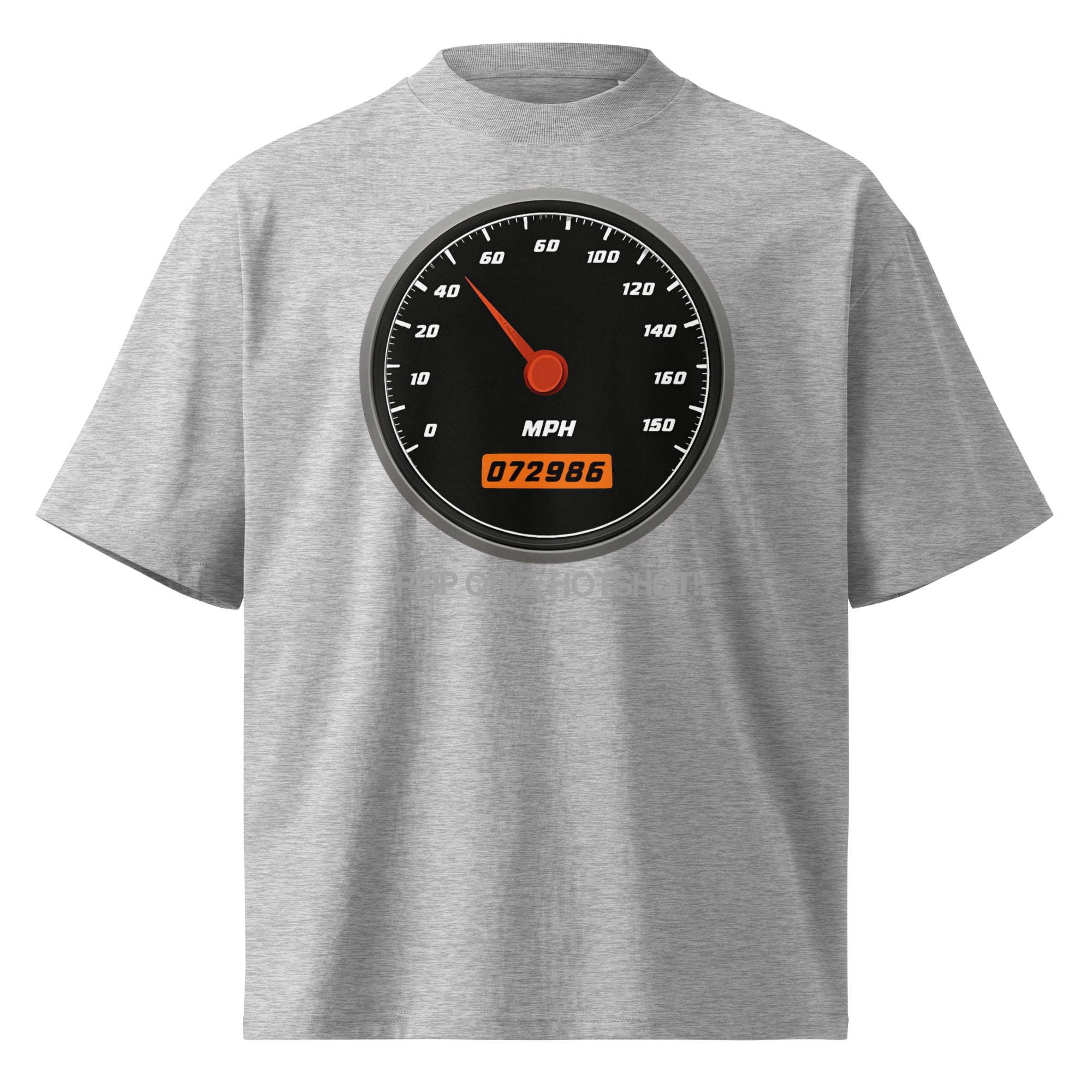 Pop Quiz Hotshot Speed 90s action movie oversized tee in heather grey, front view