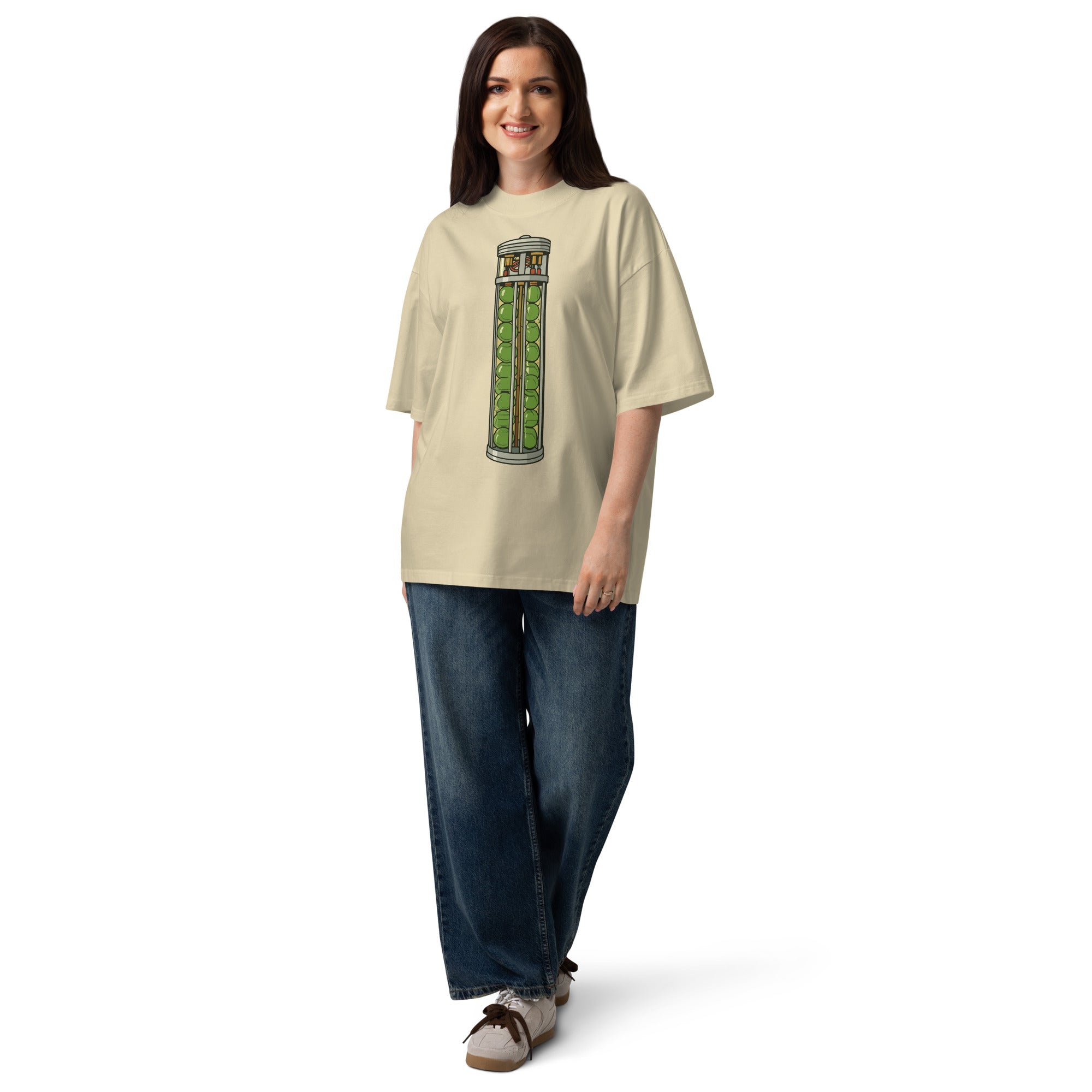 VX The Rock 90s action movie oversized tee in stone, front view