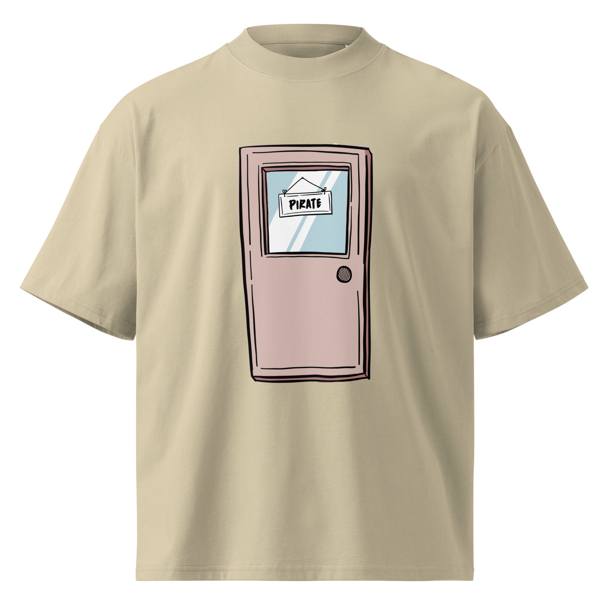 Pirate Door Always Sunny IASIP oversized tee in stone, front view