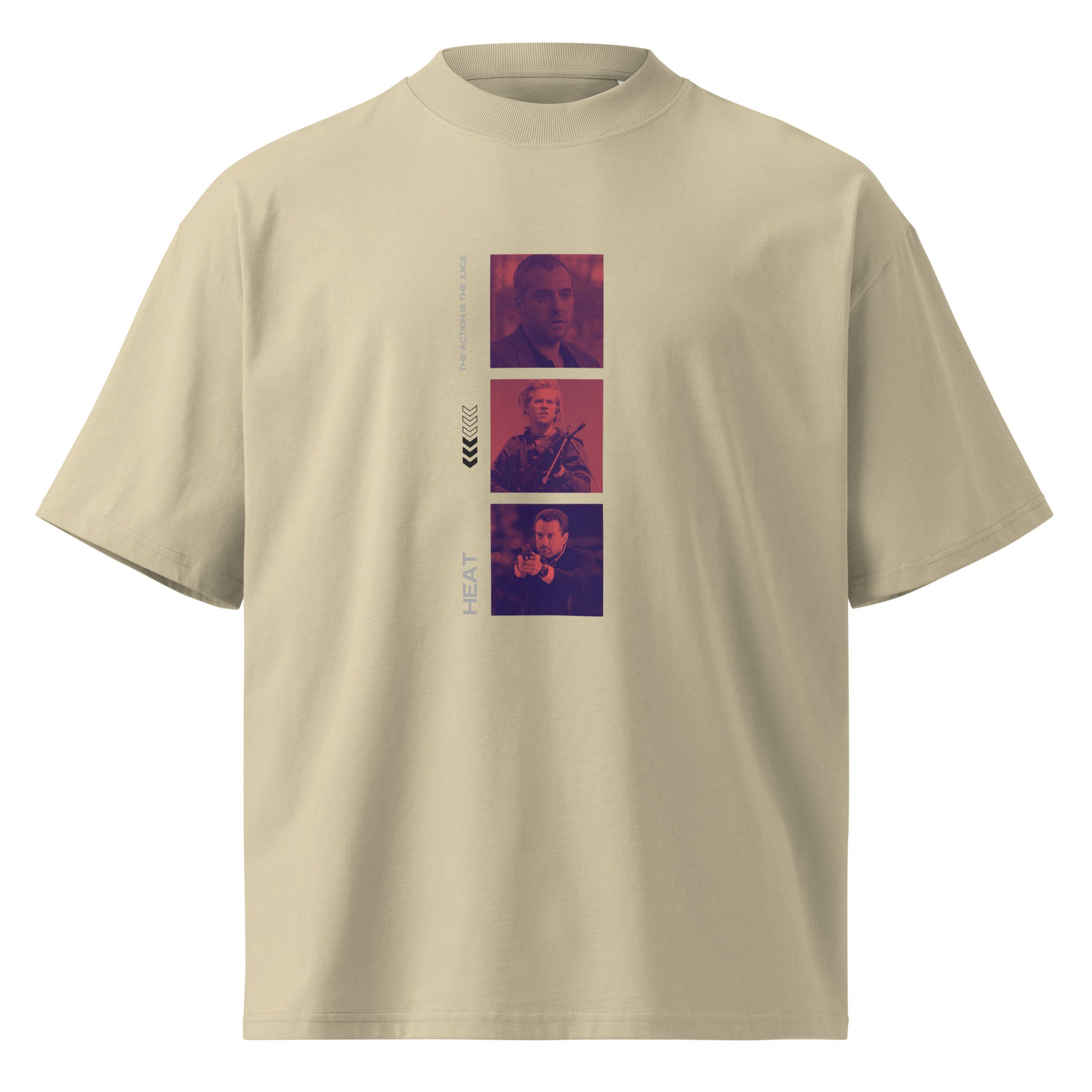 Heat movie crew 90s crime oversized tee in stone, front view