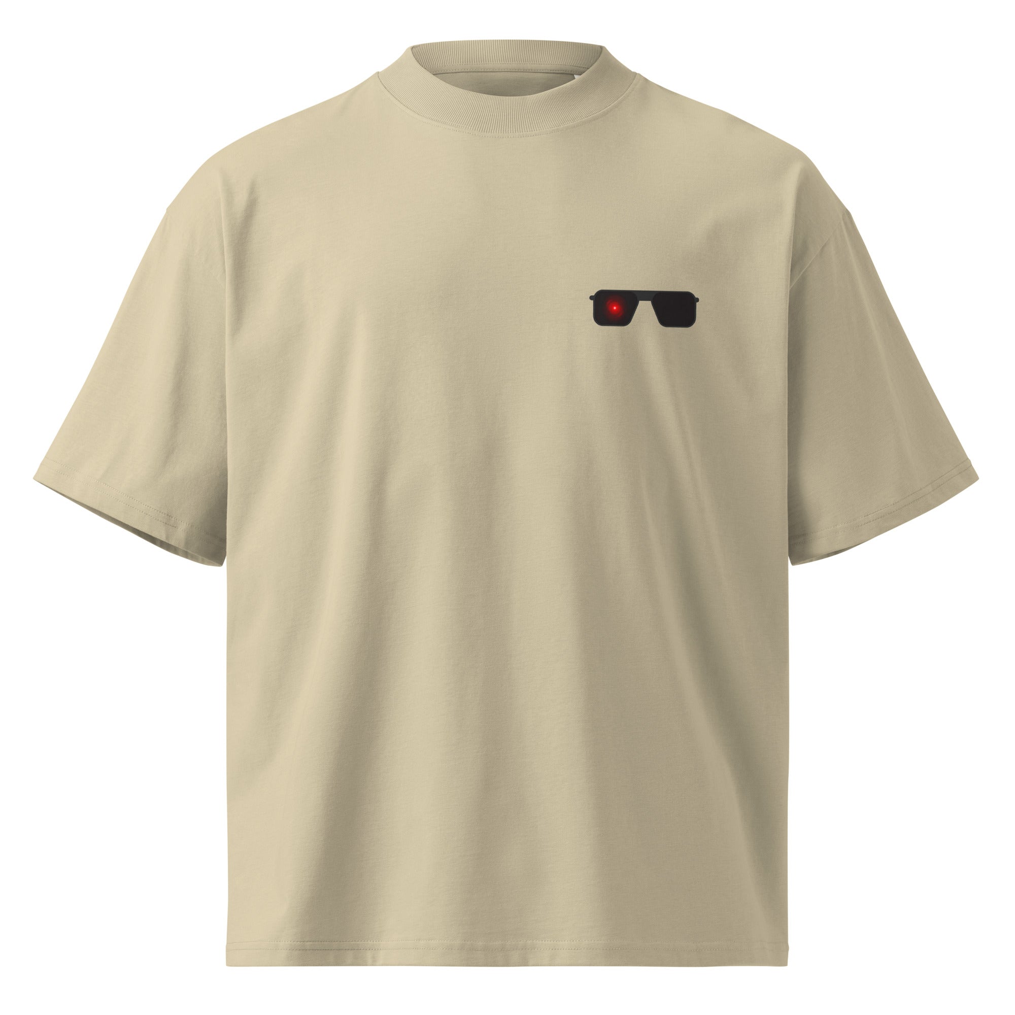 Terminator minimalist sci-fi movie oversized tee in stone, front view