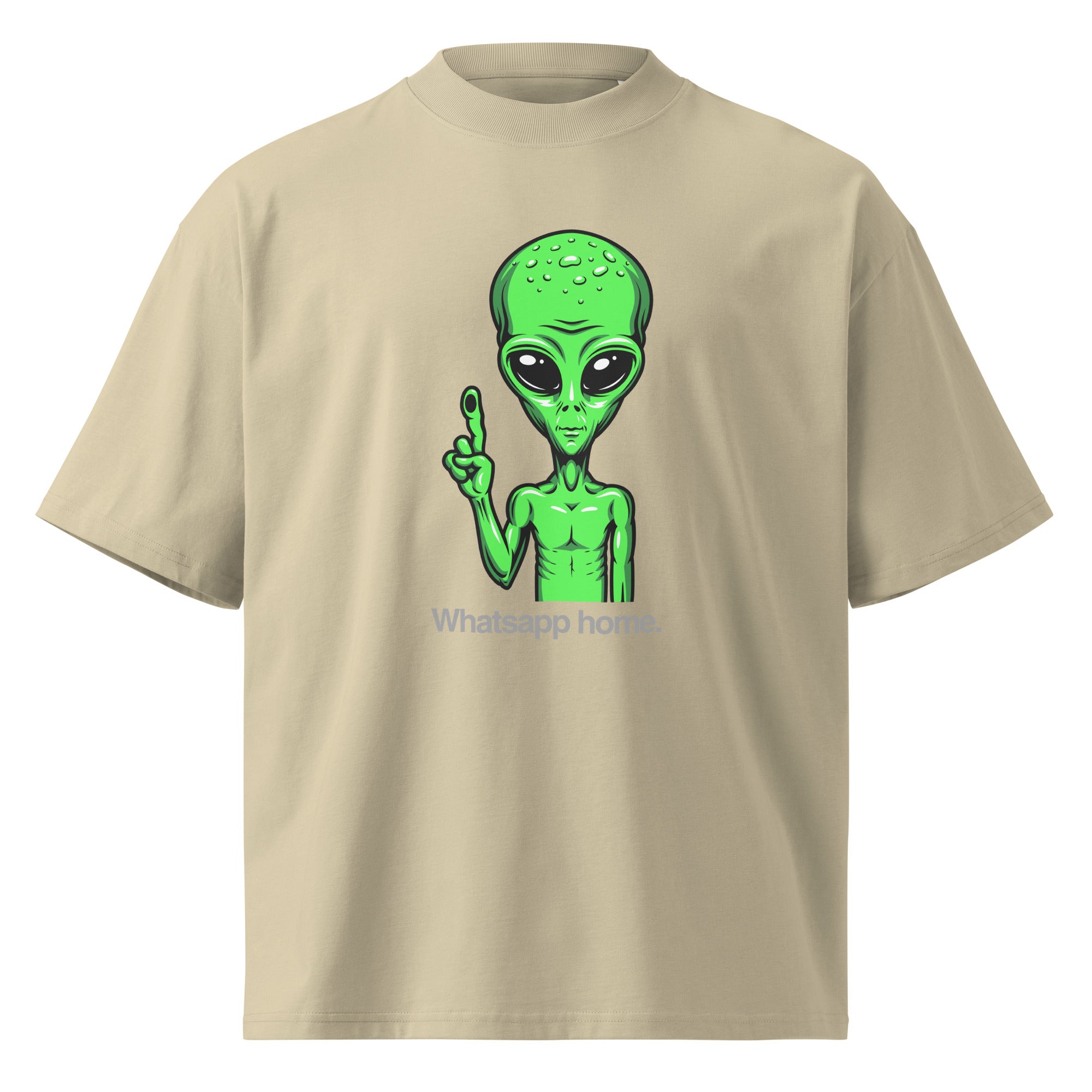 WhatsApp Home funny sci-fi movie oversized tee in stone, front view