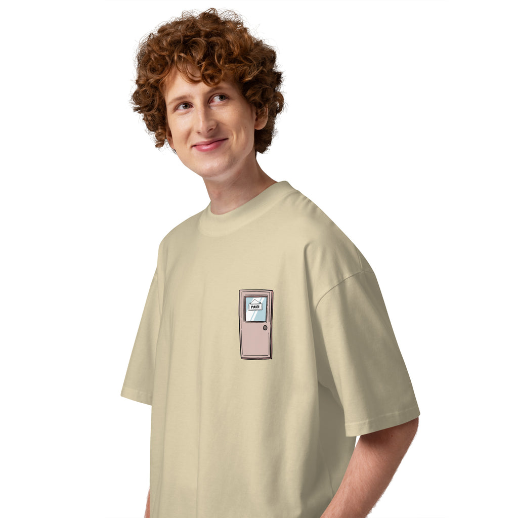 Pirate Door Always Sunny IASIP minimalist oversized tee in stone, left side view
