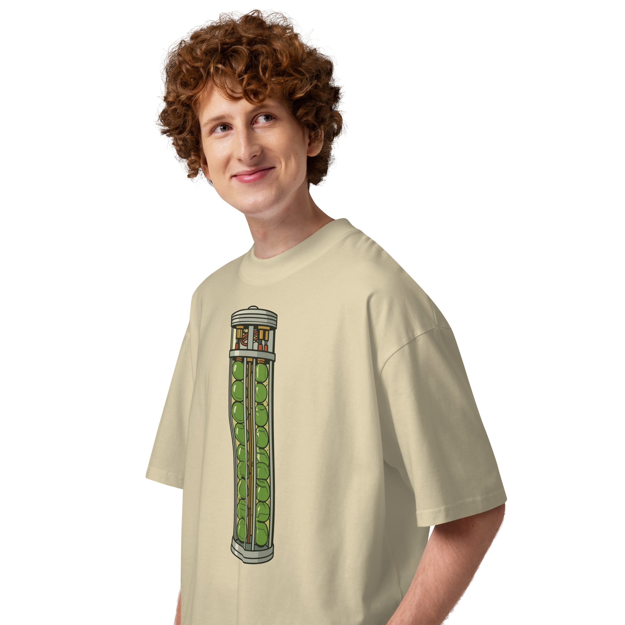 VX The Rock 90s action movie oversized tee in stone, left side view