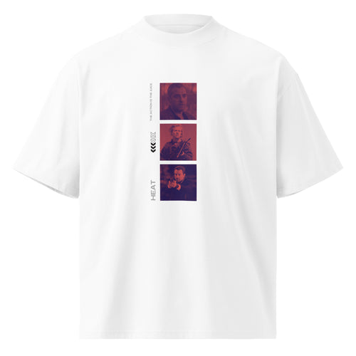 Heat movie crew 90s crime oversized tee in white, front view