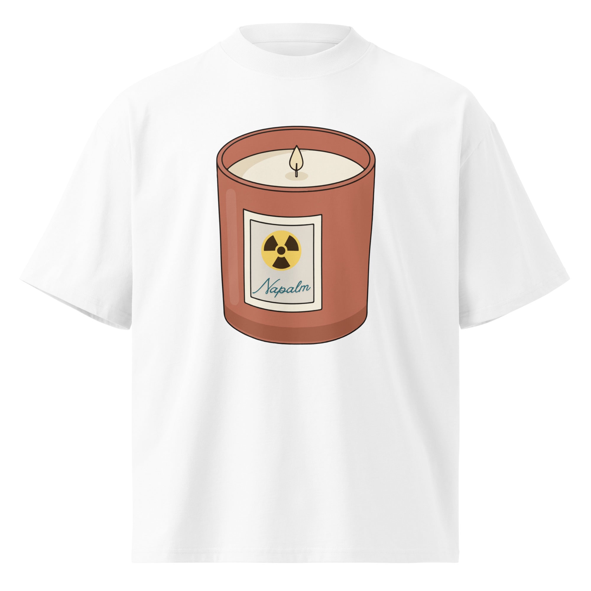 Napalm Candle Apocalypse Now war movie oversized tee in white, front view