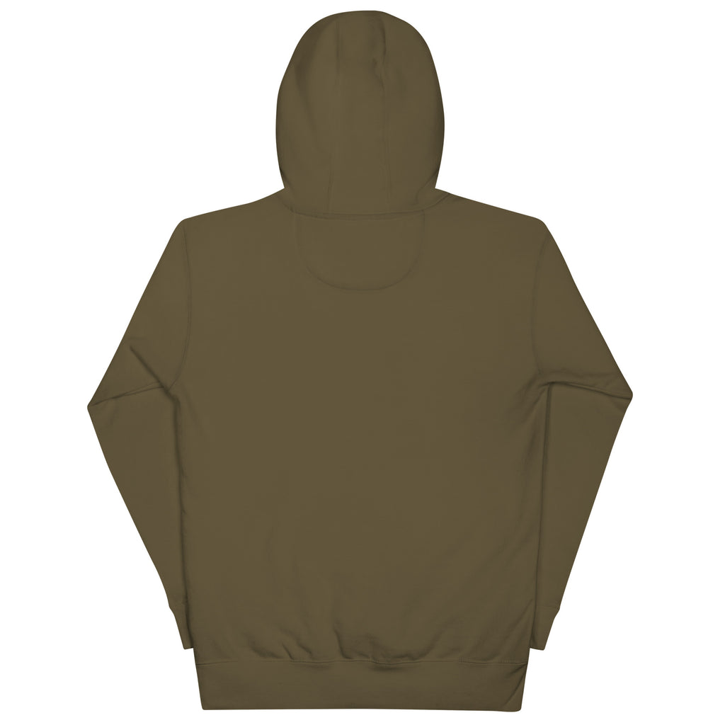 No One Is Coming To Stop You quote pullover hoodie in military green, back view