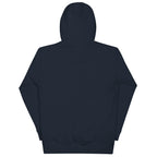 No One Is Coming To Stop You quote pullover hoodie in navy blazer, back view